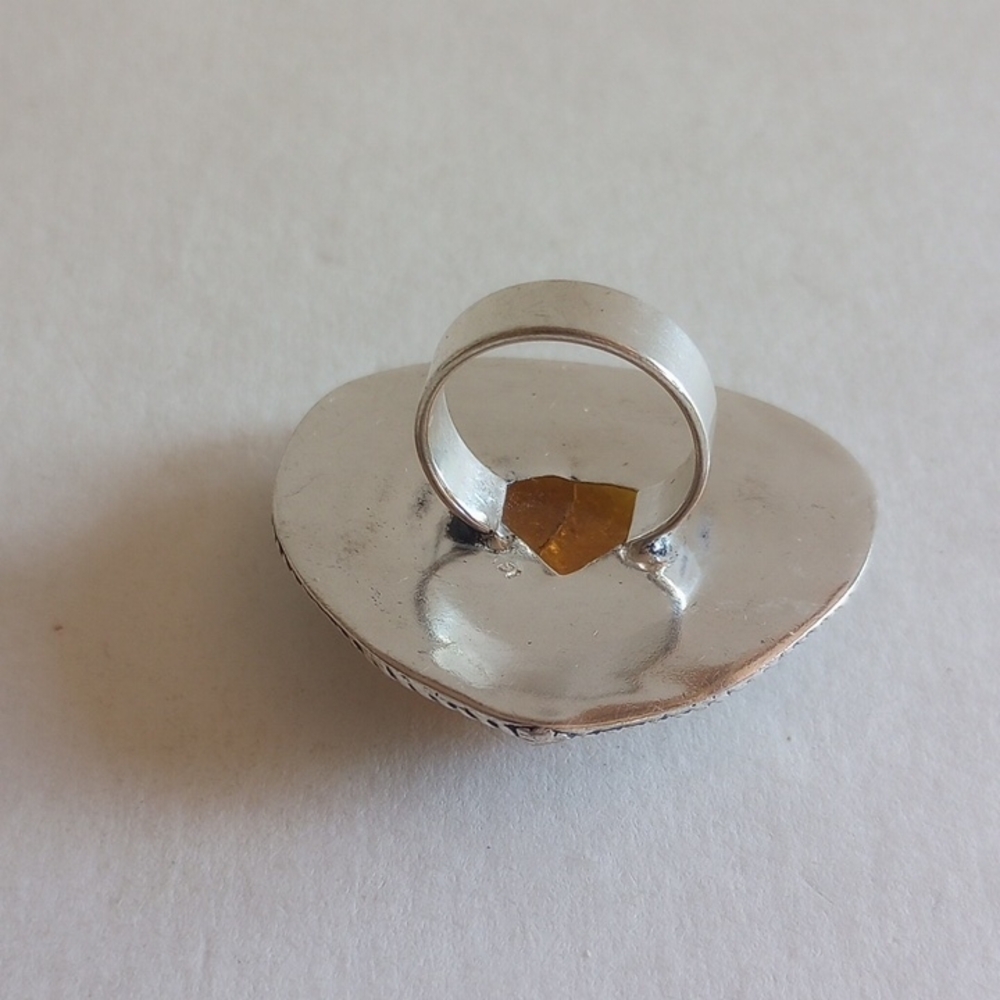 Sterling Silver Amber Huge Ring Size 7 925 Weight 14 Gr - Picture 5 of 8